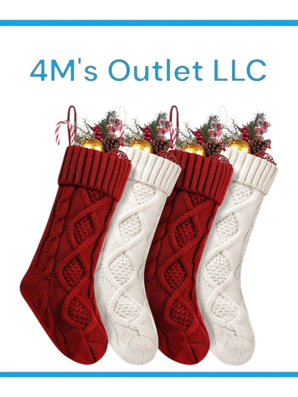 Red and Cream Cable Knit Christmas Stockings - Set of 4